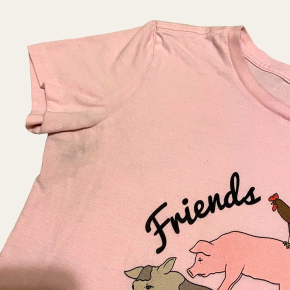 Pink Y2K Friends Not Food Vegetarian Vegan Farm Animal Short Sleeve T-Shirt - Picture 3 of 3